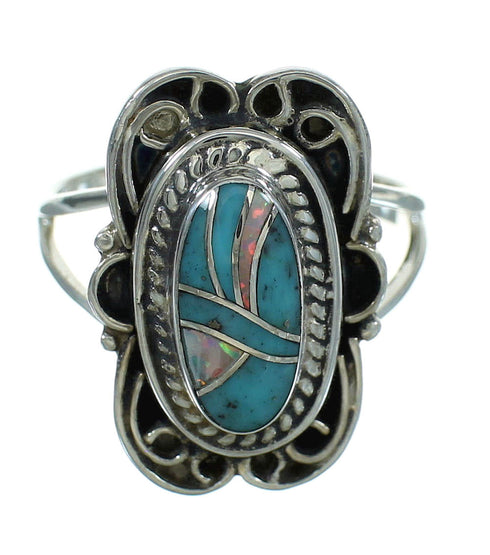 Genuine Sterling Silver Turquoise Opal Inlay Jewelry Ring Size 4-3/4 RX88472